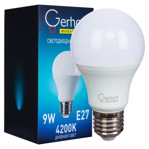 Лампа 9W GERHORT A60 LED 4200K E27 купить оптом в ЭкономСвет