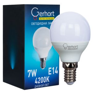 Лампа 7W GERHORT G45 LED 4200K E14 купить оптом в ЭкономСвет