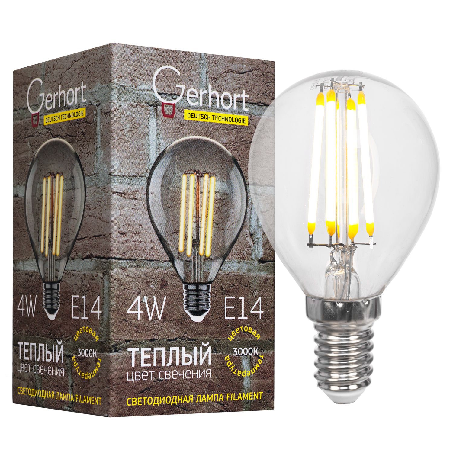 Лампа 4W GERHORT G45 LEDFL 3000K E14